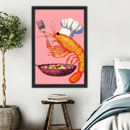 龙虾厨师闪亮画木框画场景图