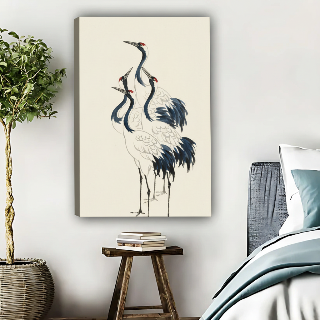 中国水墨仙鹤画无框画布场景图