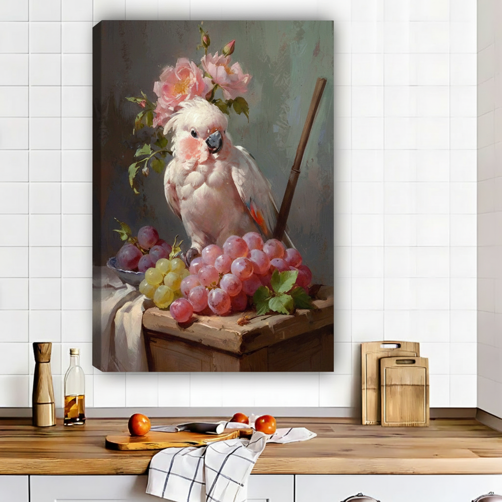 粉色鹦鹉画布场景图