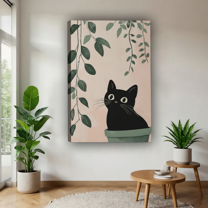 黑猫与绿植画布场景图