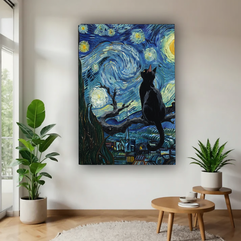 黑猫与星空画布场景图