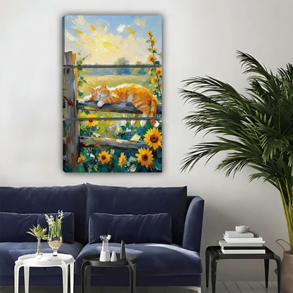 替换为三联橘猫向日葵田园画的客厅场景