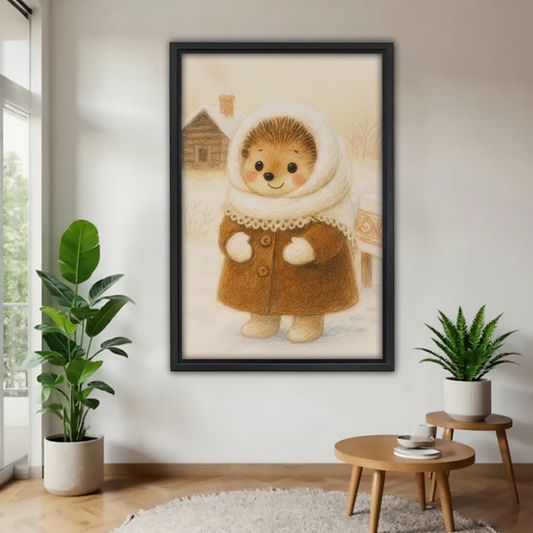 冬日刺猬木框画场景图