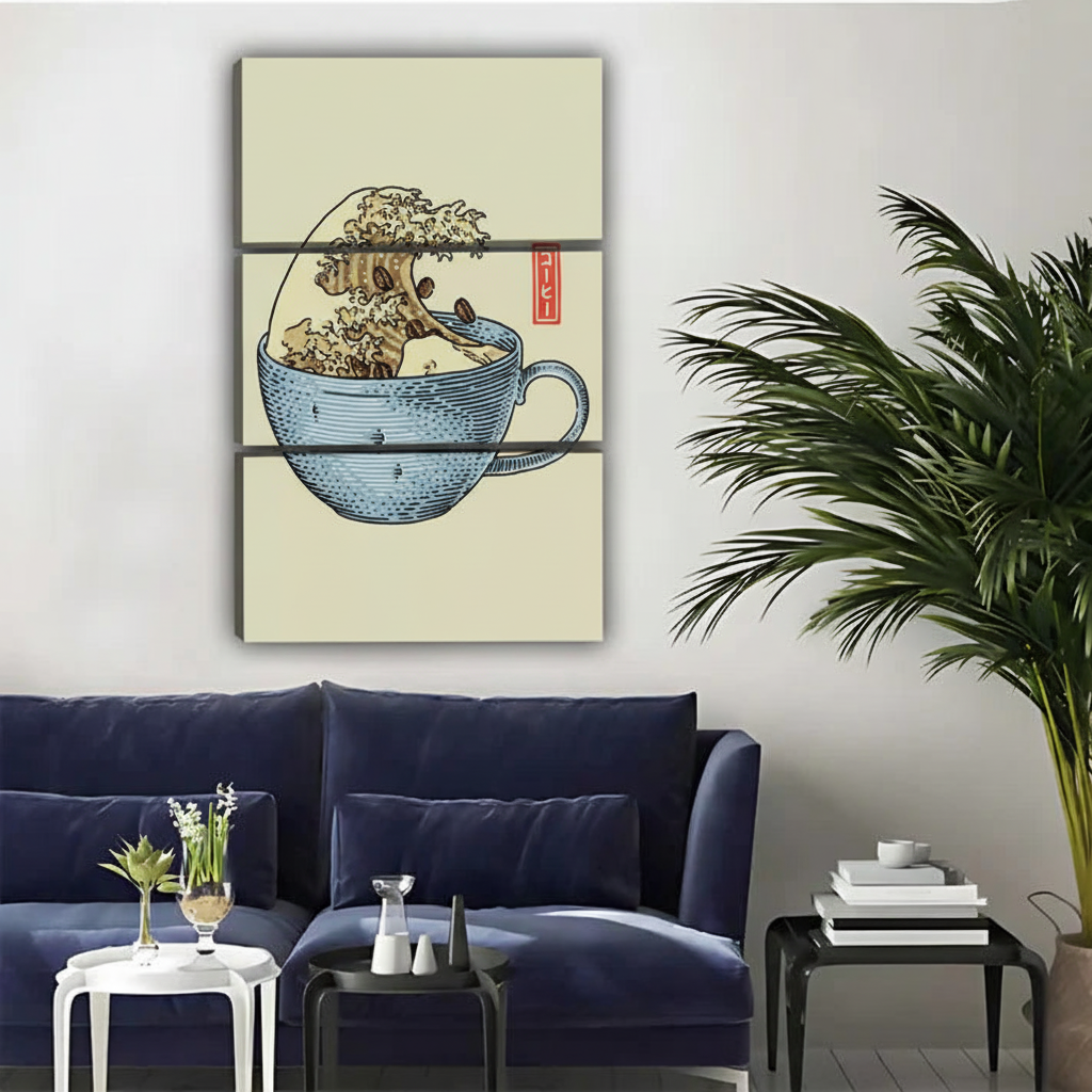 咖啡杯海浪三联画-含阴影