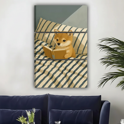 三联画-柴犬看书