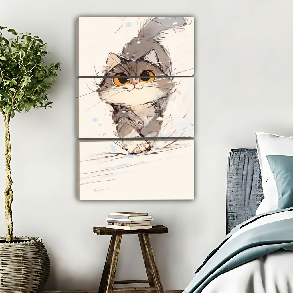 奔跑小猫-三联画-源画面