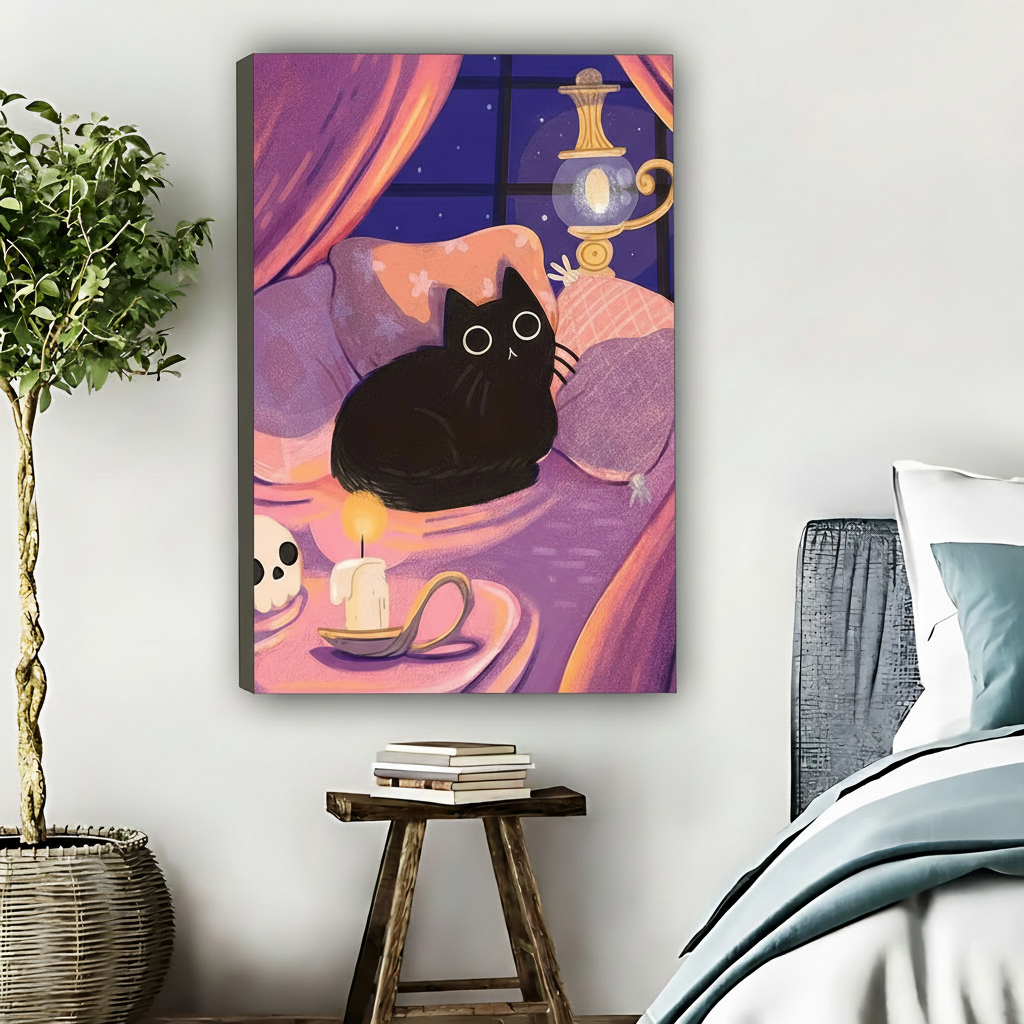 紫色黑猫-无框画布