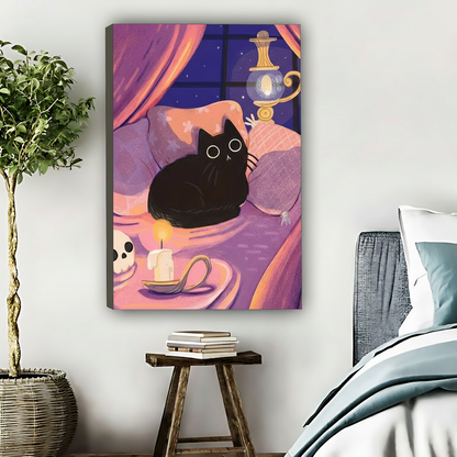 紫色黑猫-无框画布