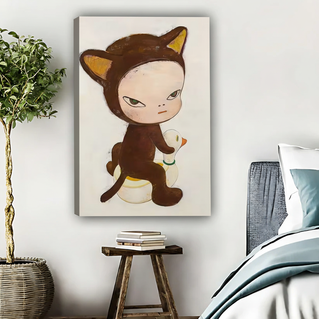 卡通猫咪角色无框画布场景图