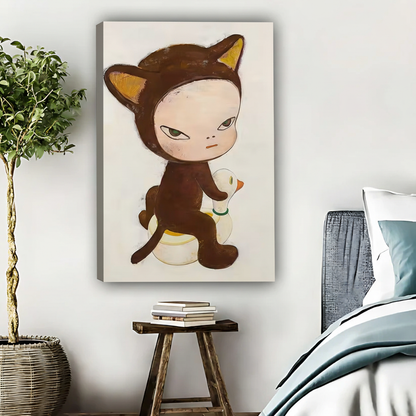 卡通猫咪角色无框画布场景图