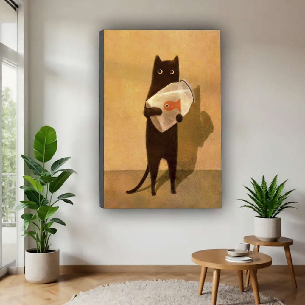 黑猫抱鱼缸-内框画