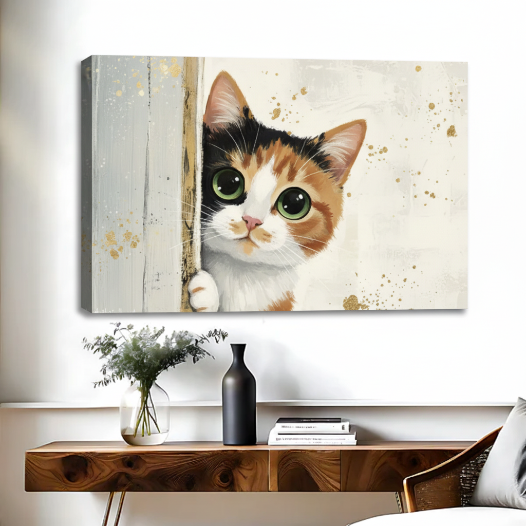 带立体侧边的三花小猫装饰画