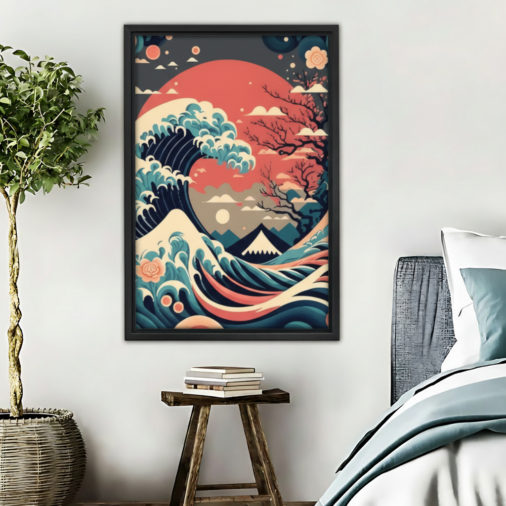日式巨浪-木框画-原画