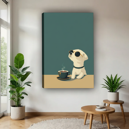小狗与咖啡画布场景图