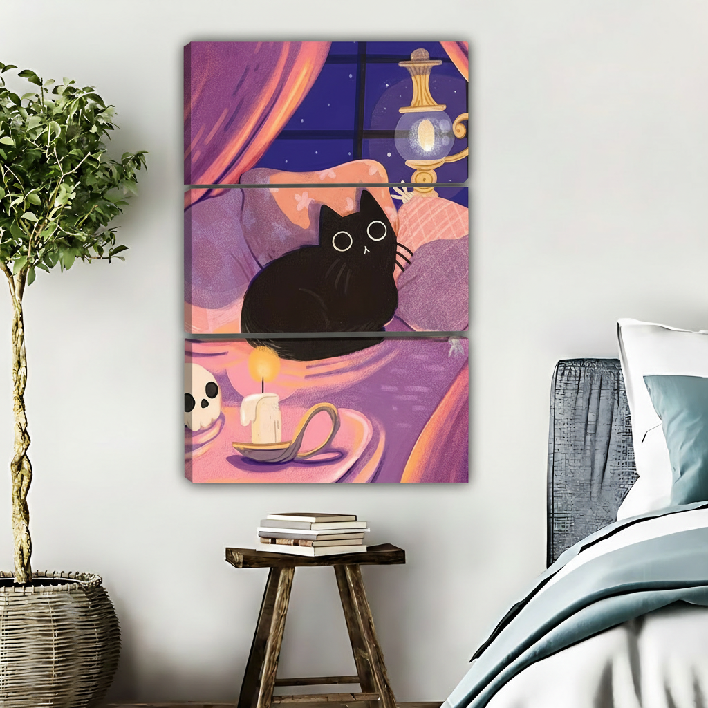 紫色黑猫-三联画