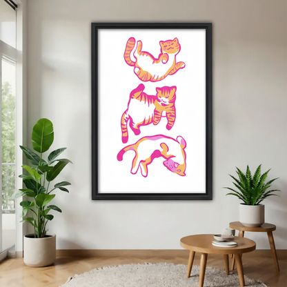 粉橙猫咪木框画场景图