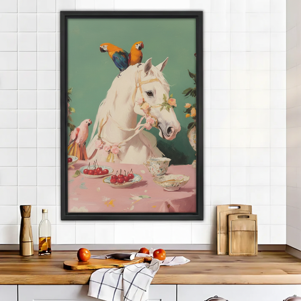 白马鹦鹉木框场景图