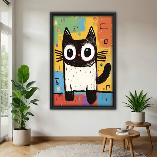 大眼睛猫咪波普艺术木框画场景图