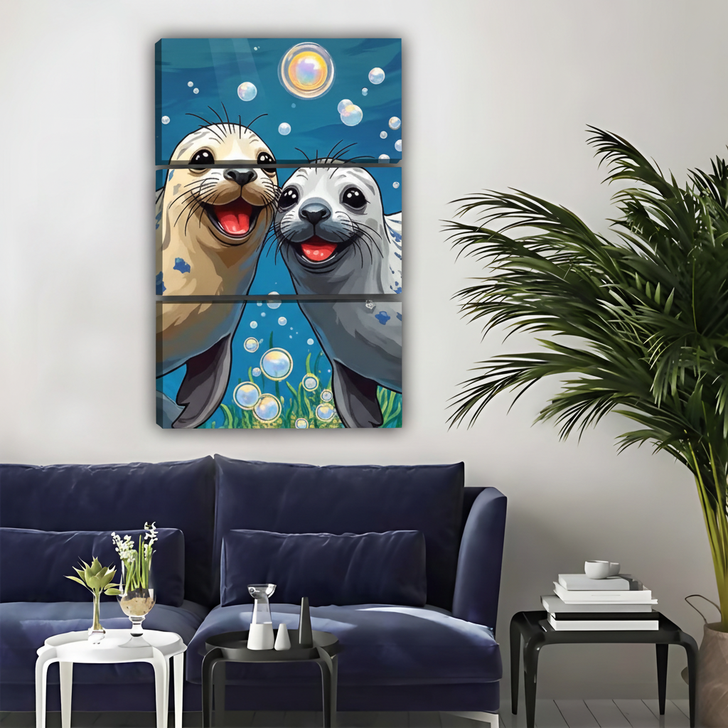 海豹卡通画作-三联画