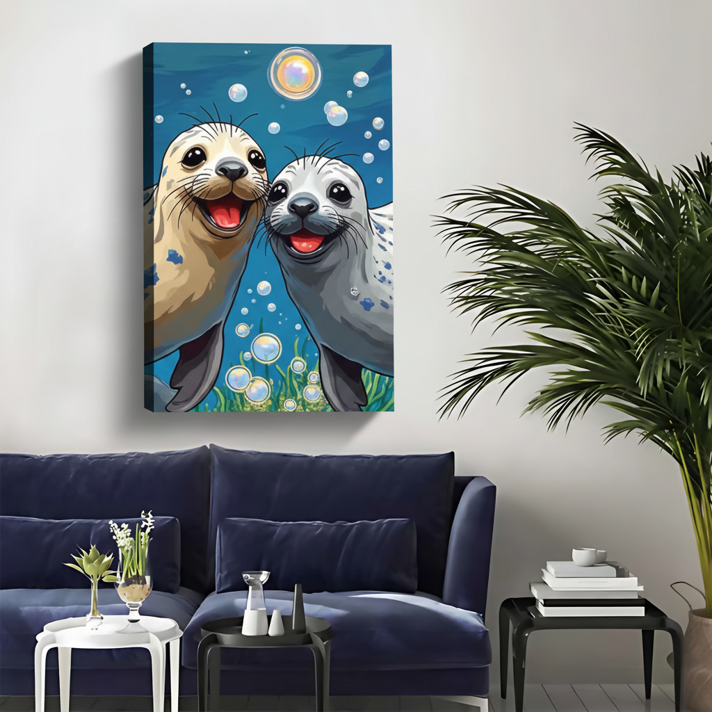 海豹卡通画作-无框装裱