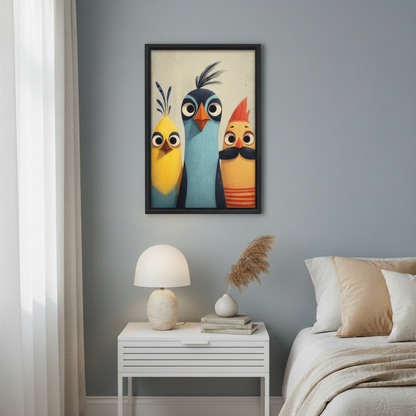 Funny Trio Birds Quirky Illustration Wall Art Print l2008