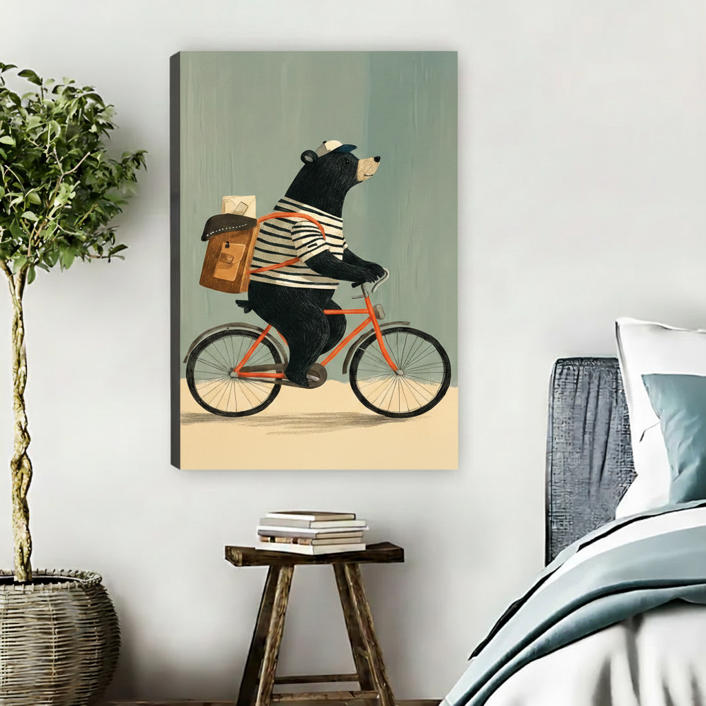 Cycling Bear Vintage Animal Wall Art Print l1977