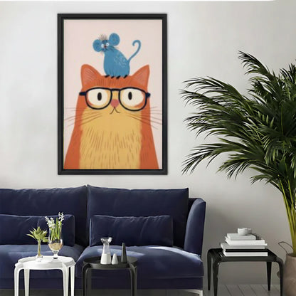 Funny Cat Glasses Whimsical Illustration Wall Art Print l2087