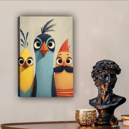 Funny Trio Birds Quirky Illustration Wall Art Print l2008