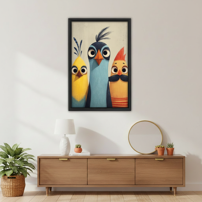 Funny Trio Birds Quirky Illustration Wall Art Print l2008