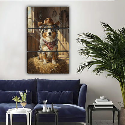 Cowboy Australian Shepherd Canvas Wall Art - Rustic Dog Print for Home Decor| Liberty Signs #L298