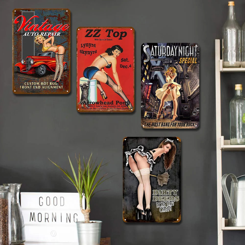 8x12 Pin-Up Girl Metal Sign – Retro Tin Wall Art for Garage & Bar Decor | Liberty Signs #ZH3004
