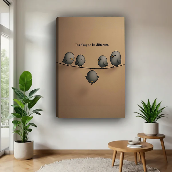It's okay to be different bird gallery wrap canvas art — frameless stretched canvas with visible depth for modern home