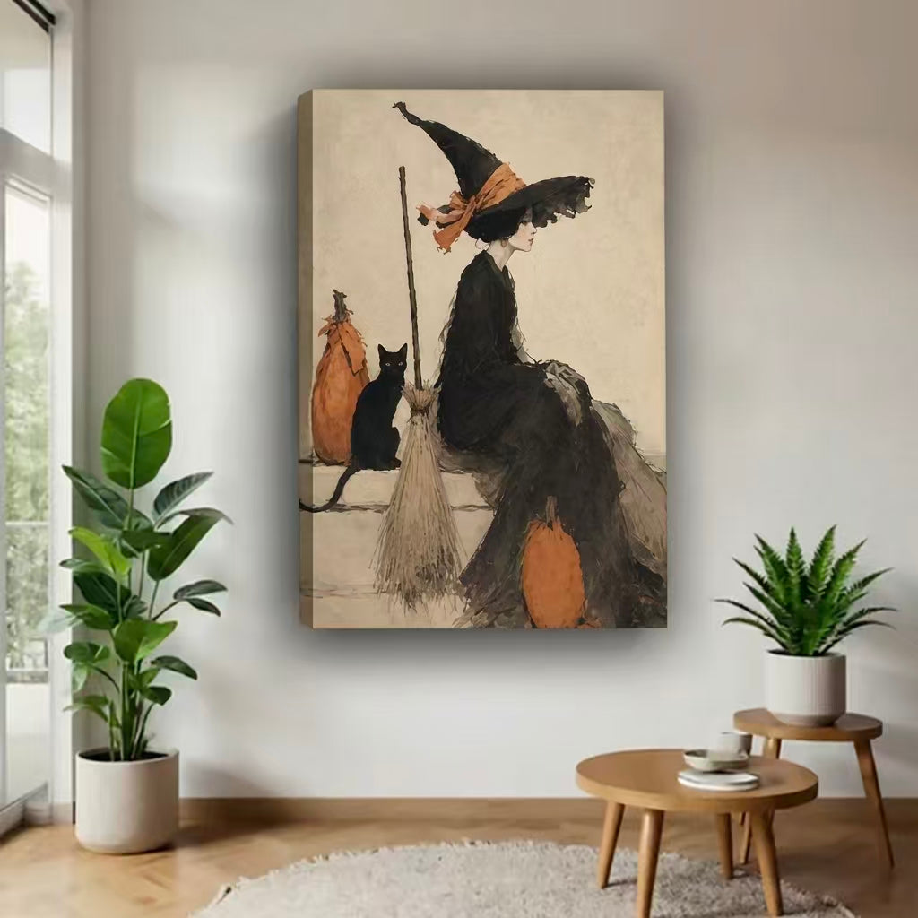 Autumn Witch Pumpkin Canvas Wall Art L6227