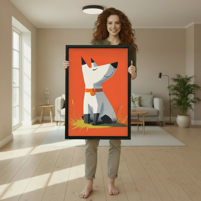 Geometric White Dog Wall Art Print – Framed Canvas l2020