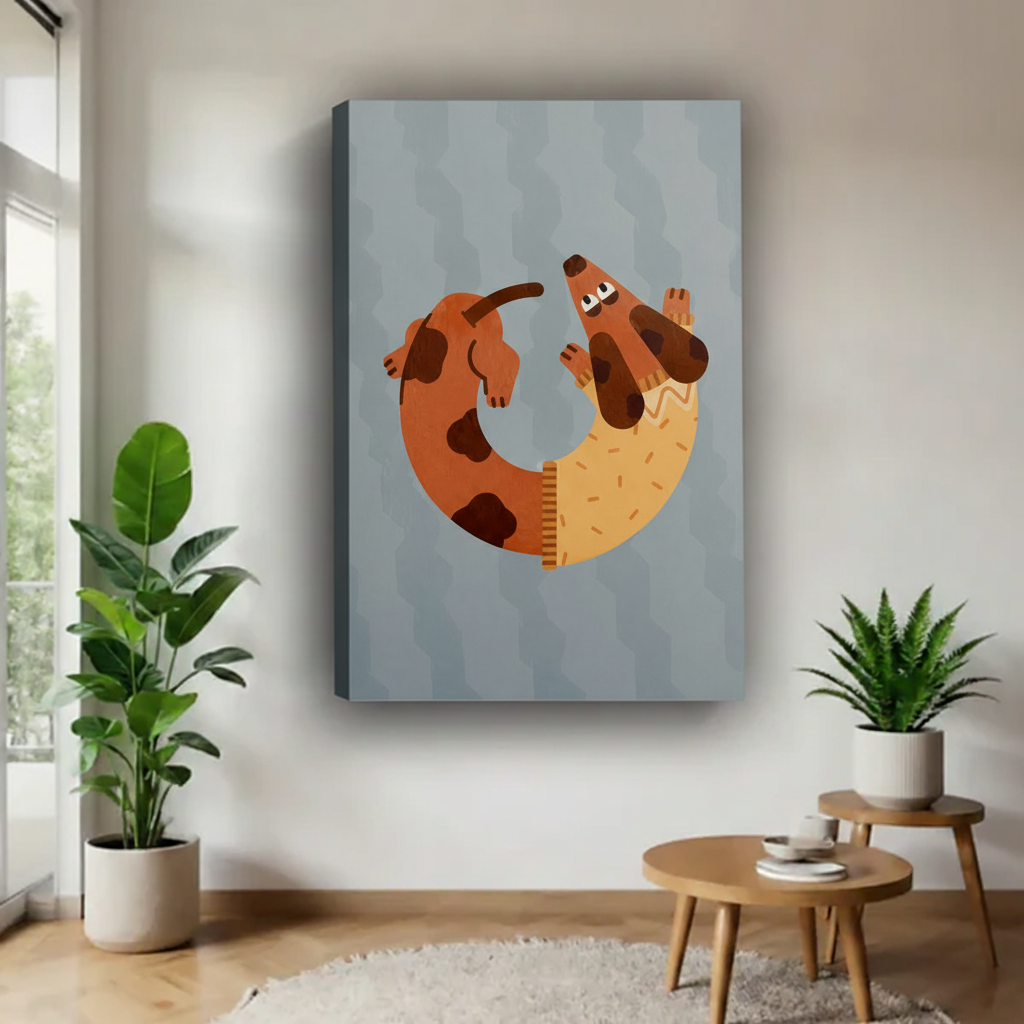 Funny dachshund circle tail canvas art print no frame gallery wrap — playful whimsical dog wall decor