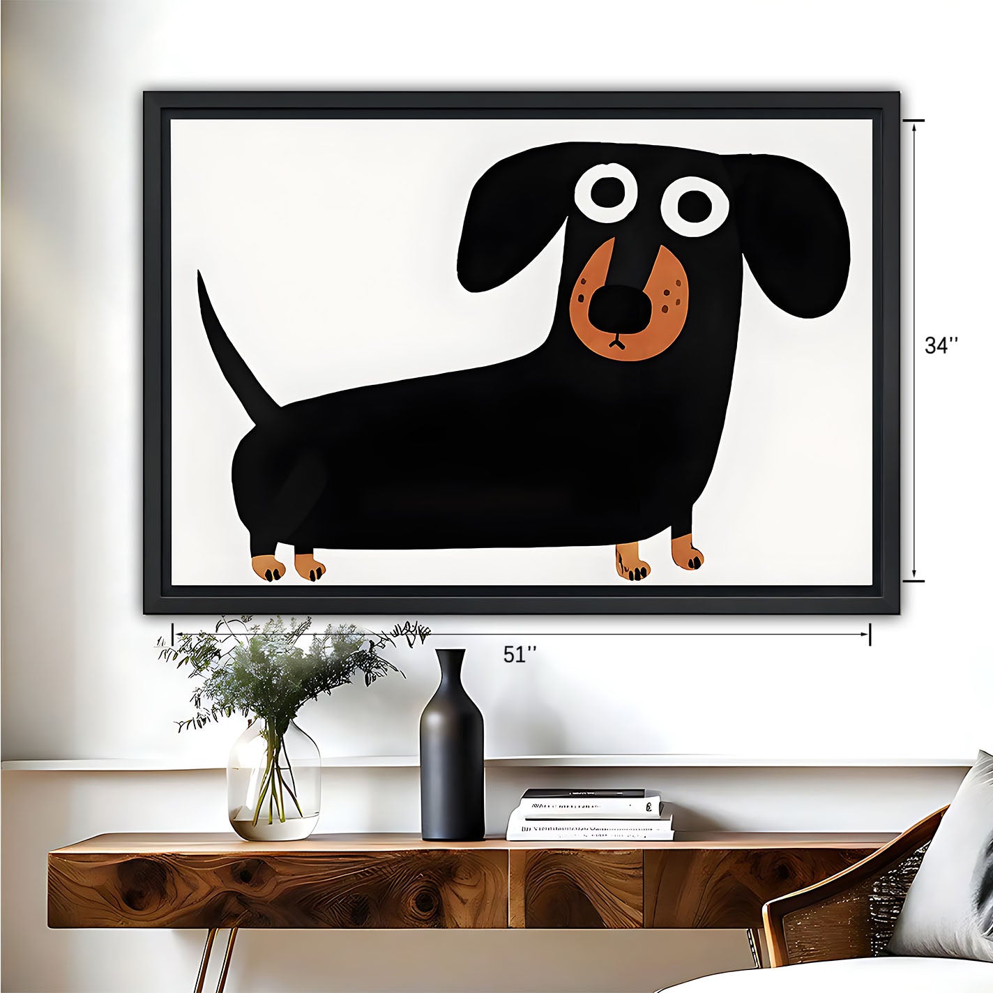Cute Dachshund Cartoon – Minimalist White Framed Wall Art | Liberty Signs #M3191