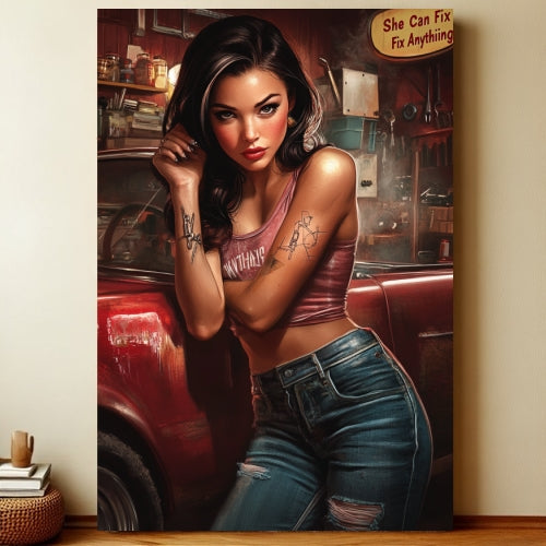 8x12 Pin-Up Girl Metal Sign – Retro Tin Wall Art for Garage & Bar Decor | Liberty Signs #3017