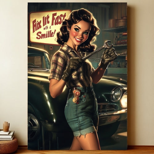 8x12 Pin-Up Girl Metal Sign – Retro Tin Wall Art for Garage & Bar Decor | Liberty Signs #300