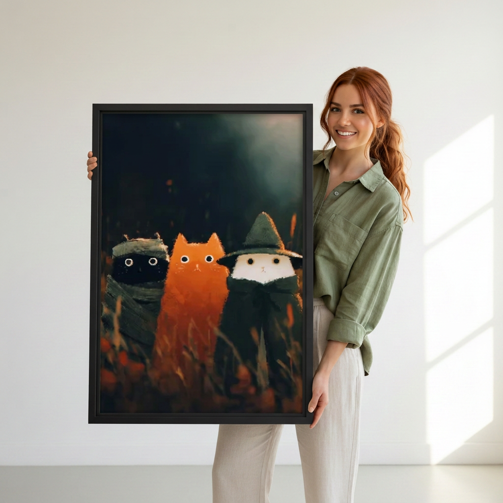 Halloween Cat Trio Canvas Wall Art L6179