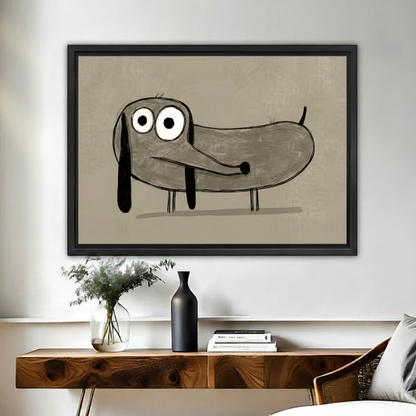 Minimalist dachshund big eyes funny sketch framed canvas wall art neutral home decor