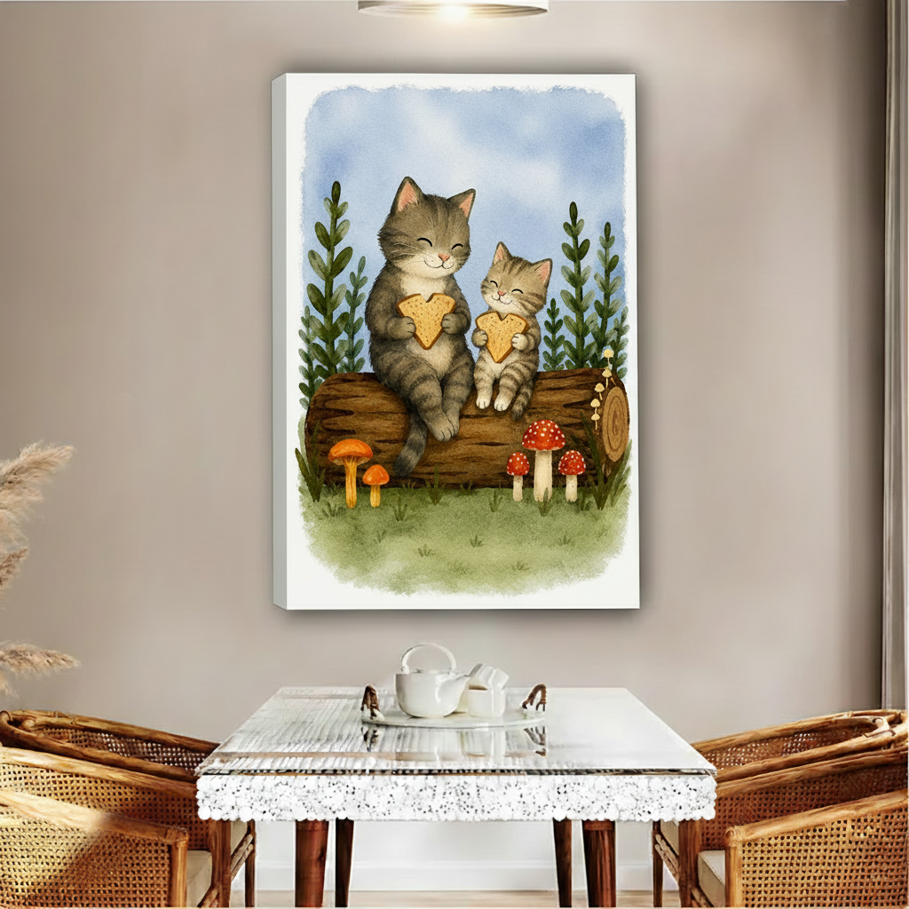 Watercolor cat wall art above home office desk – cute tabby kitten print