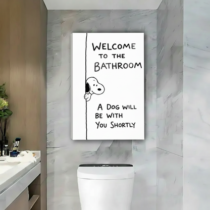 Funny dog bathroom canvas art frameless print – quirky dog wall decor for home bathroom