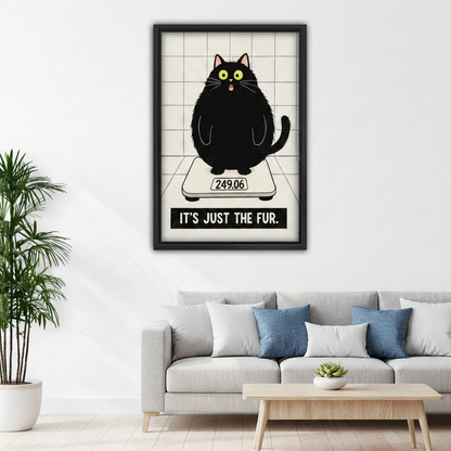 Funny fat cat scale canvas wall art, living room sofa wall, humorous cat home decor
