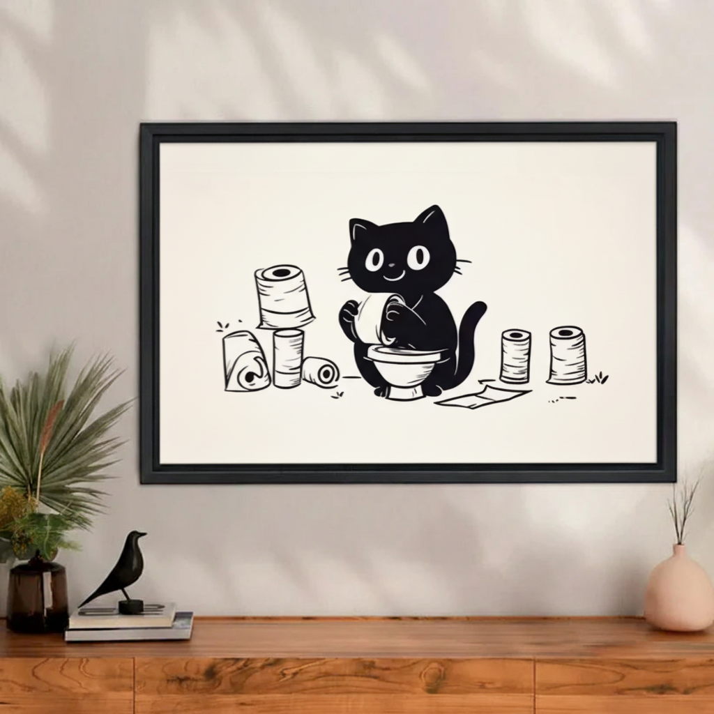 Funny Black Cat Bathroom Minimalist Wall Art Print l2010