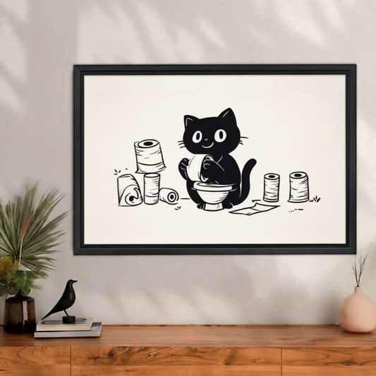 Funny Black Cat Bathroom Minimalist Wall Art Print l2010