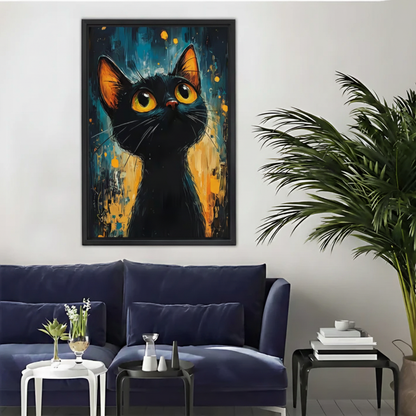 Abstract Black Cat - Framed Canvas