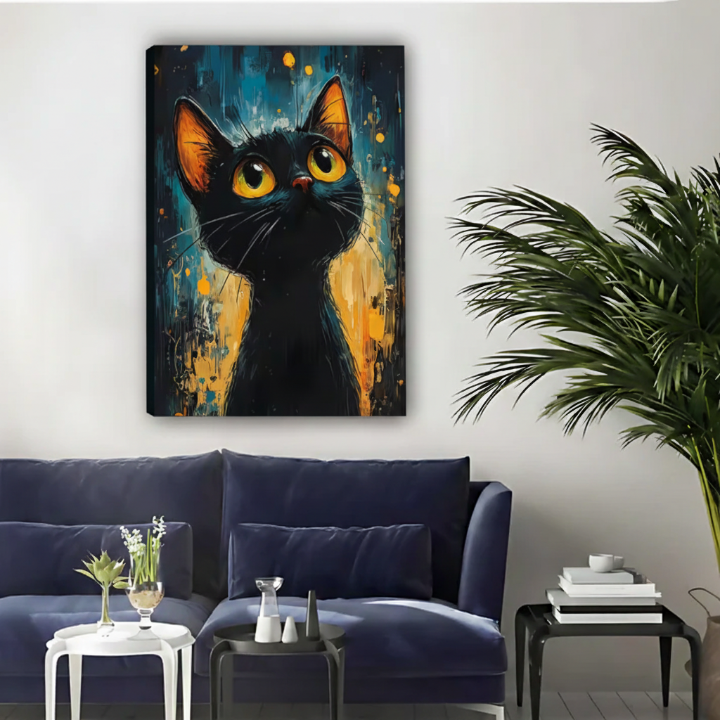 Abstract Black Cat - Frameless Canvas