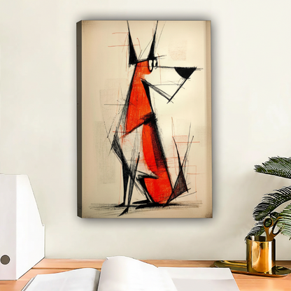 Abstract Red Dog Geometric Sketch Framed Canvas Wall Art|Liberty Signs #L1676