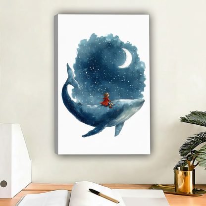 Dreamy Whale Galaxy Girl Watercolor Wall Art Print l1985