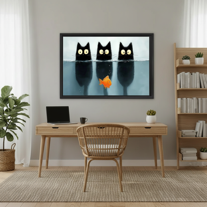 Three Black Cats Goldfish Underwater Funny Wall Art l2002